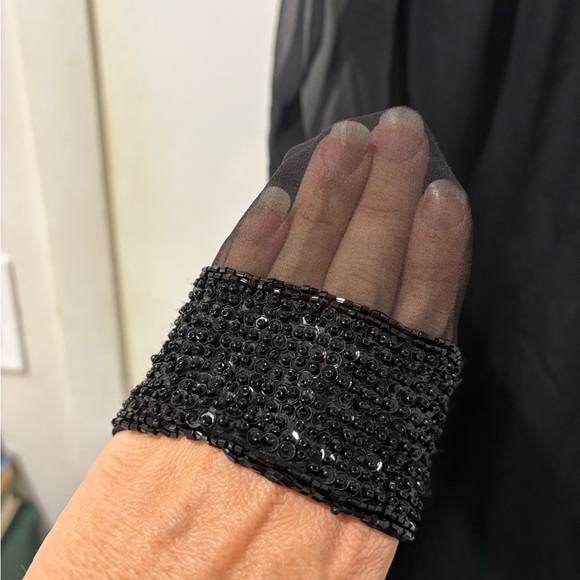 VIE by Victoria Royal / Black Silk Hand Beaded Dress /long sheer sleeves - Picture 15 of 16